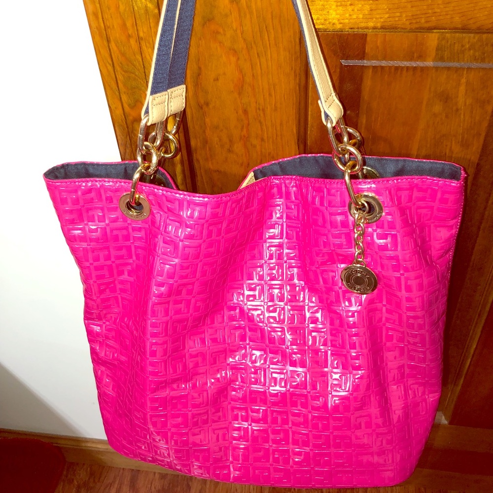 Hot pink vegan leather Tote